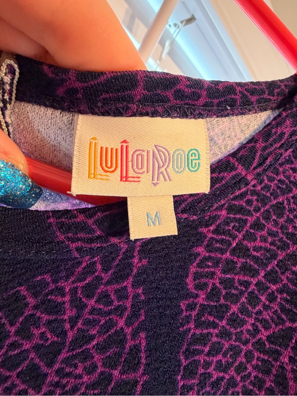 LuLaRoe Navy and Purple Leaf Print Dress